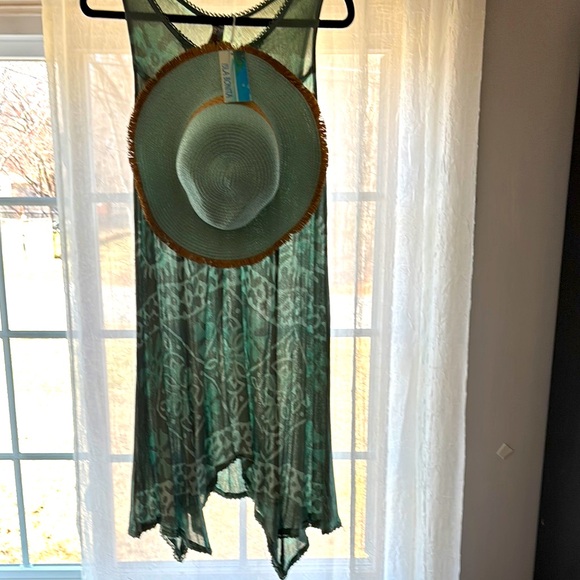 India Boutique Green Sheer Dress with Hat - Picture 1 of 10